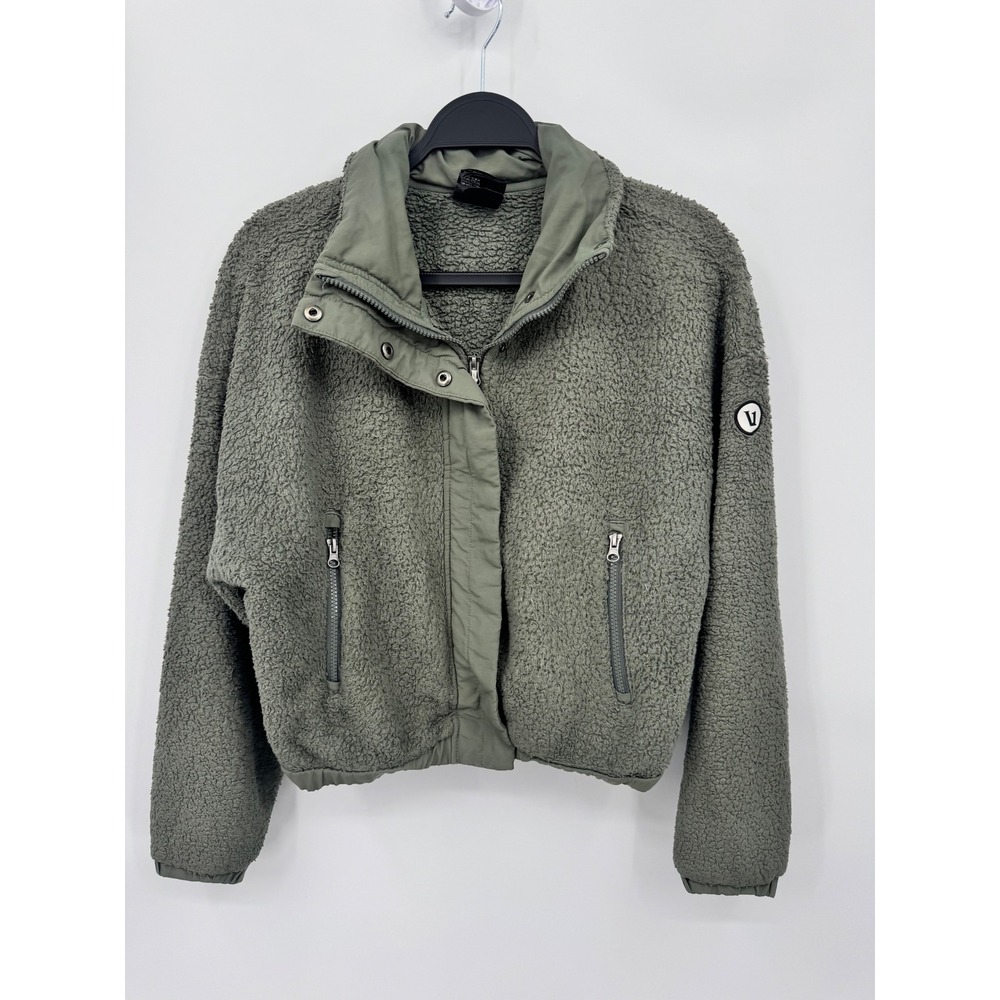 Vuori Cozy Sherpa Jacket Women Small Green VW530 Full Zip Snap Mock Neck